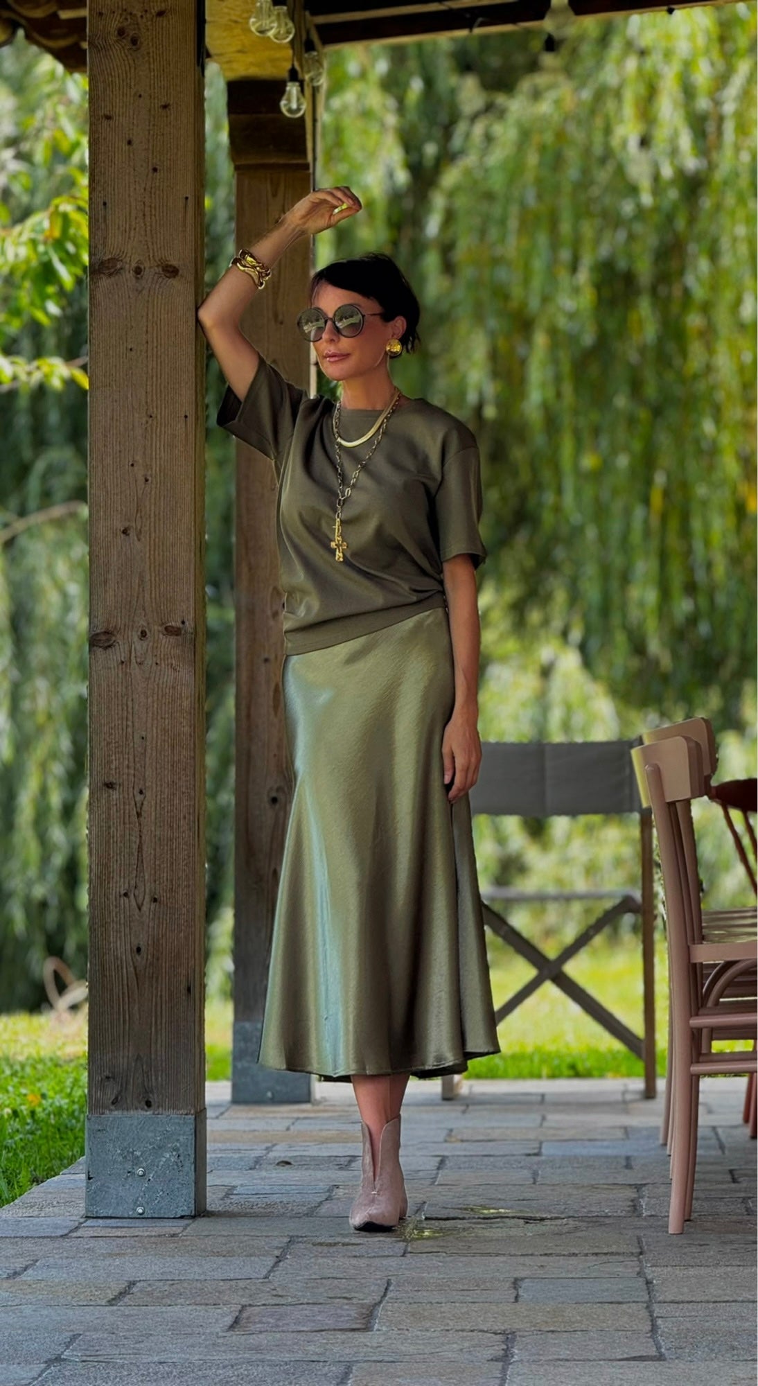 Stella skirt satin silk green