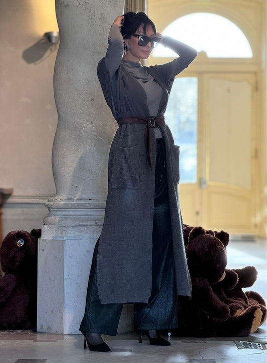 Gilet Liz + belt grey