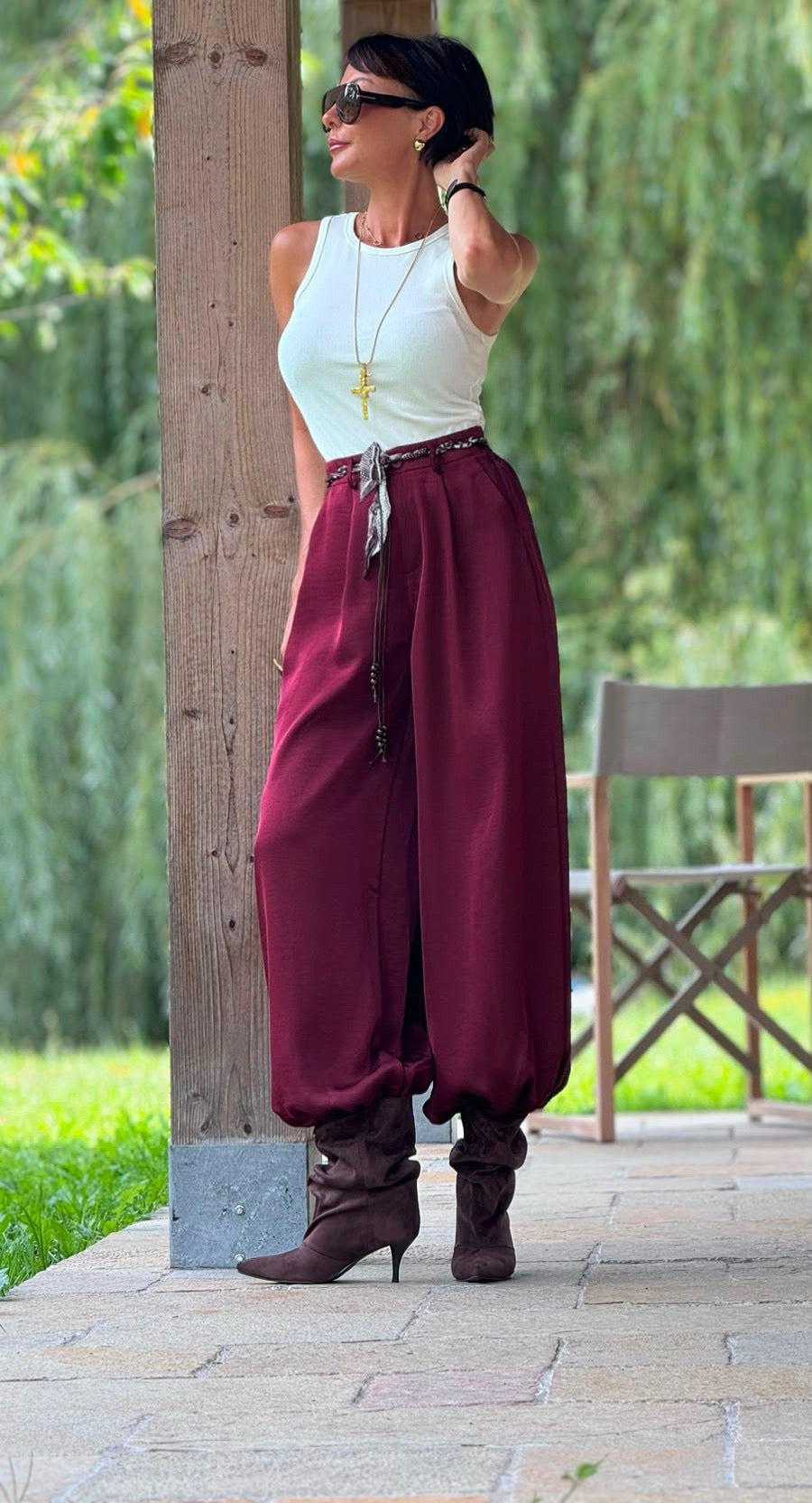 Pants Esteban satin wine red