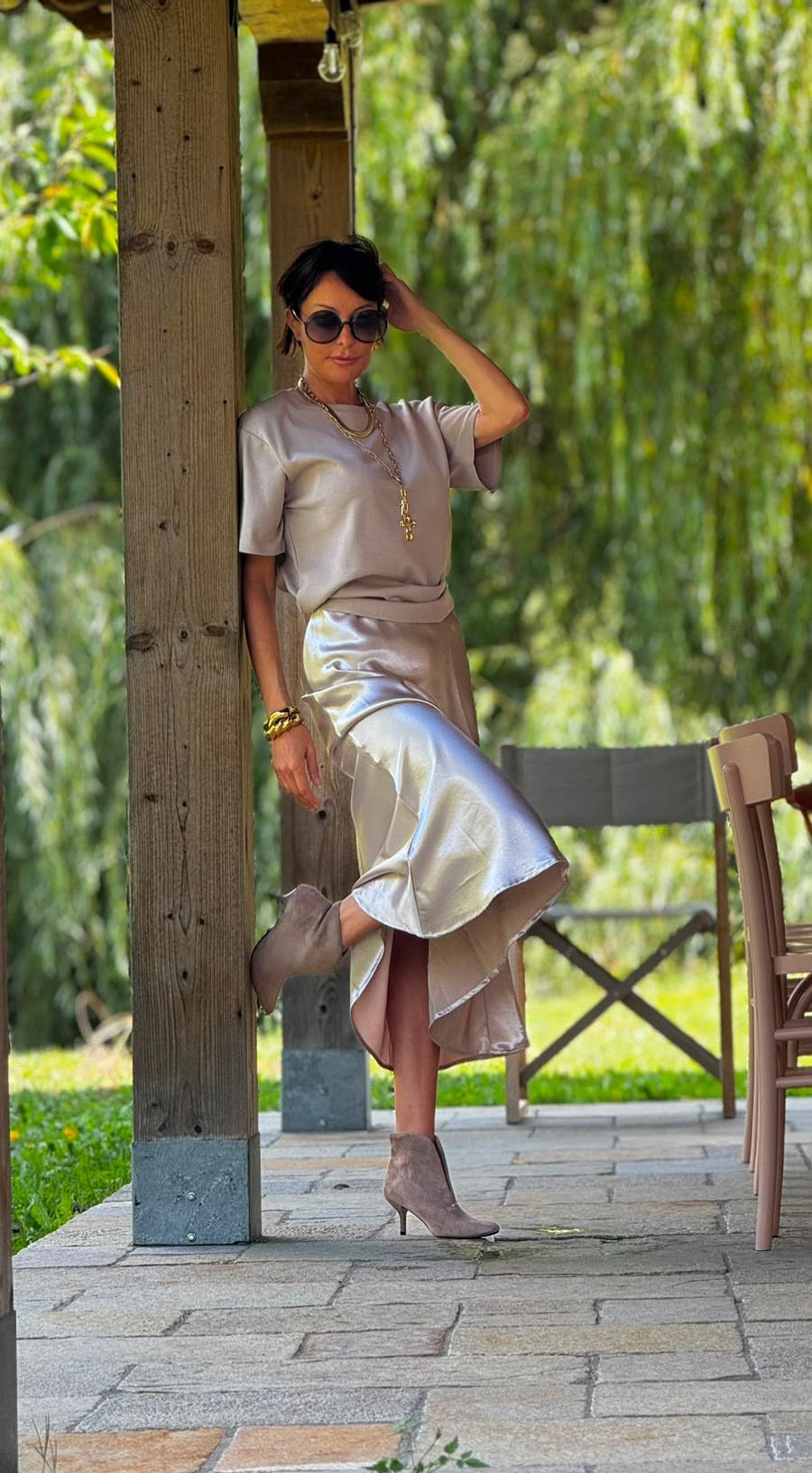 Skirt Stella satin silk silver