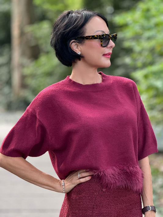 Pull Amara fluffy burgundy