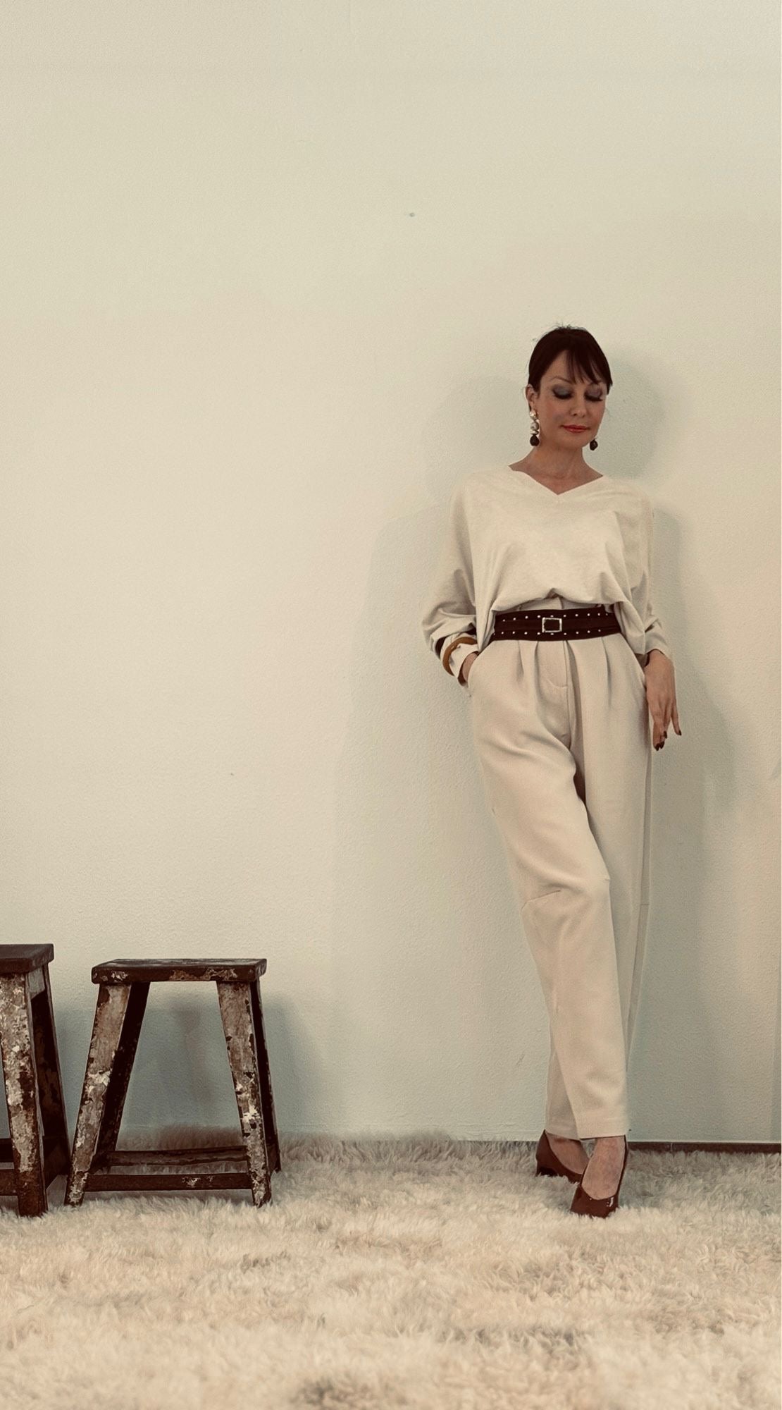 Pull V oversized cream