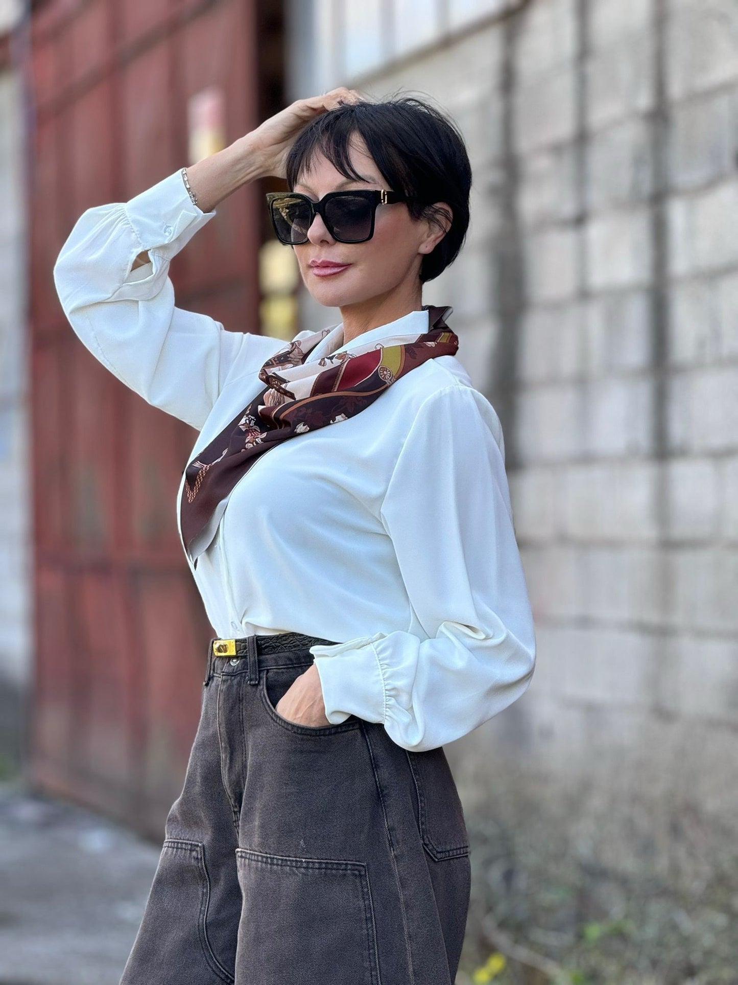 Blouse + scarf Zoe white/black