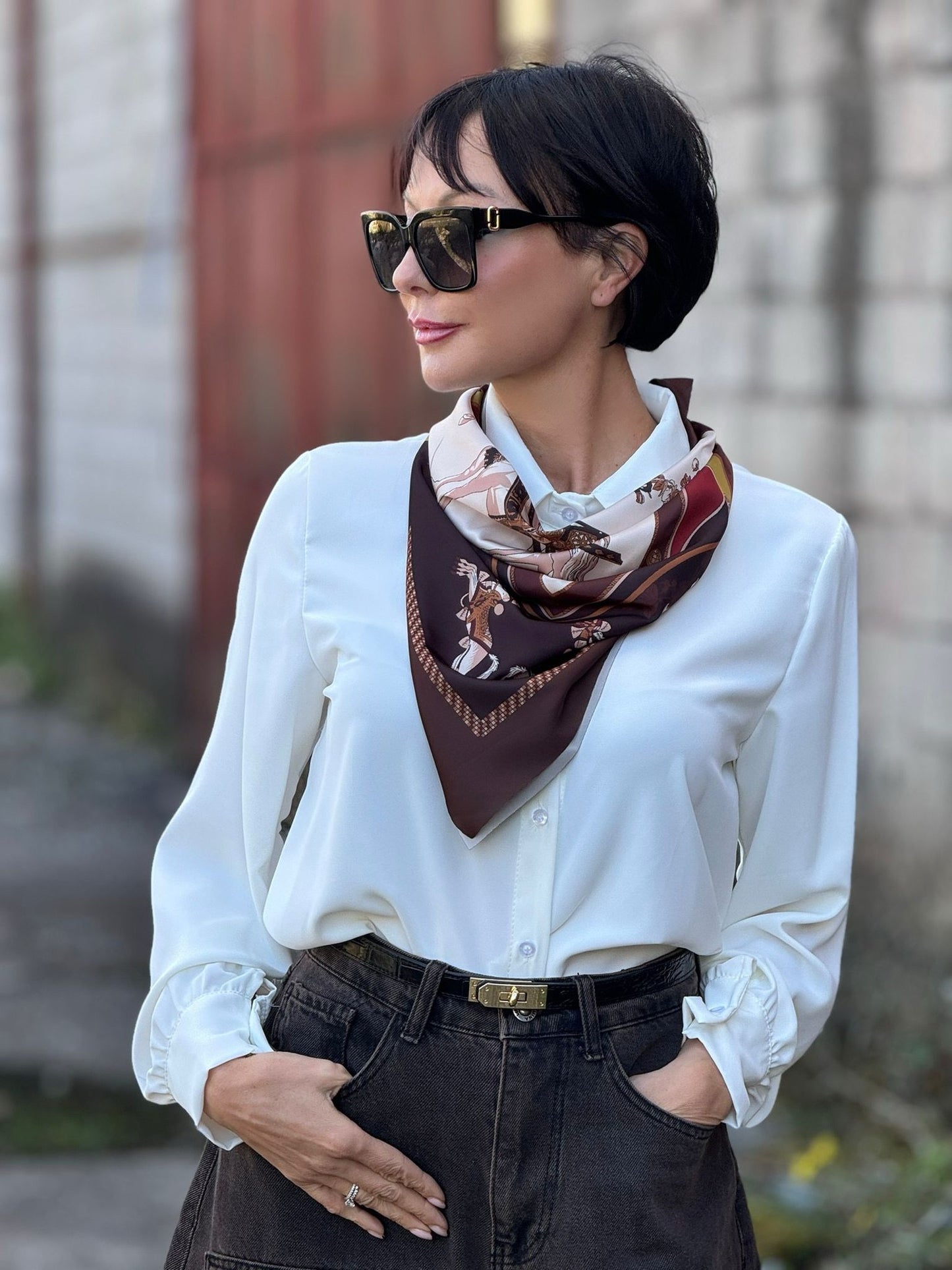 Blouse + scarf Zoe white/black