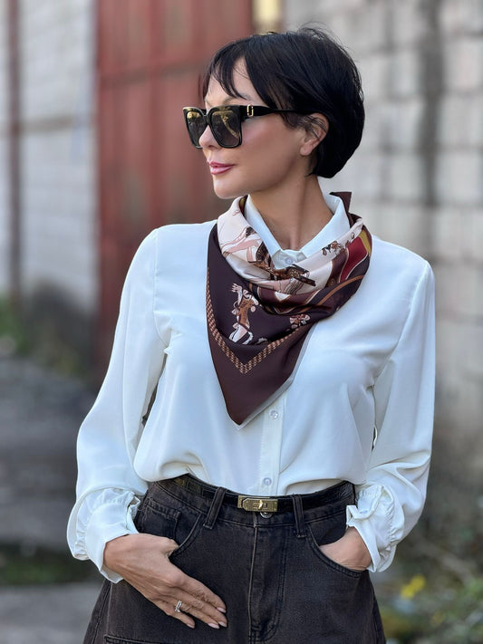 Blouse + scarf Zoe white/black
