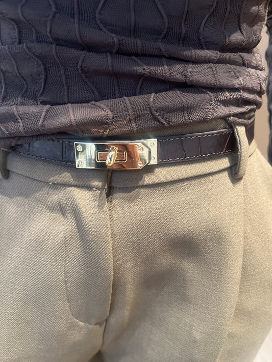 Belt H croco chocolate