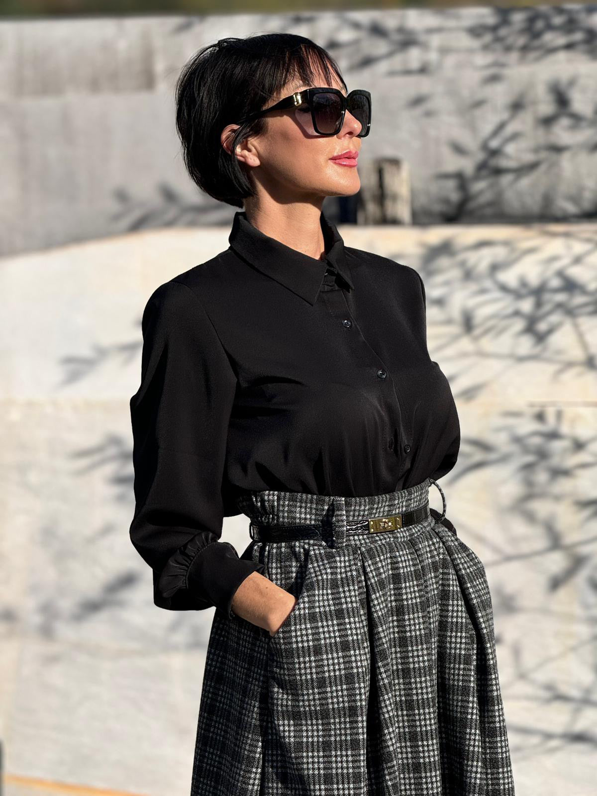 Blouse + scarf Zoe white/black