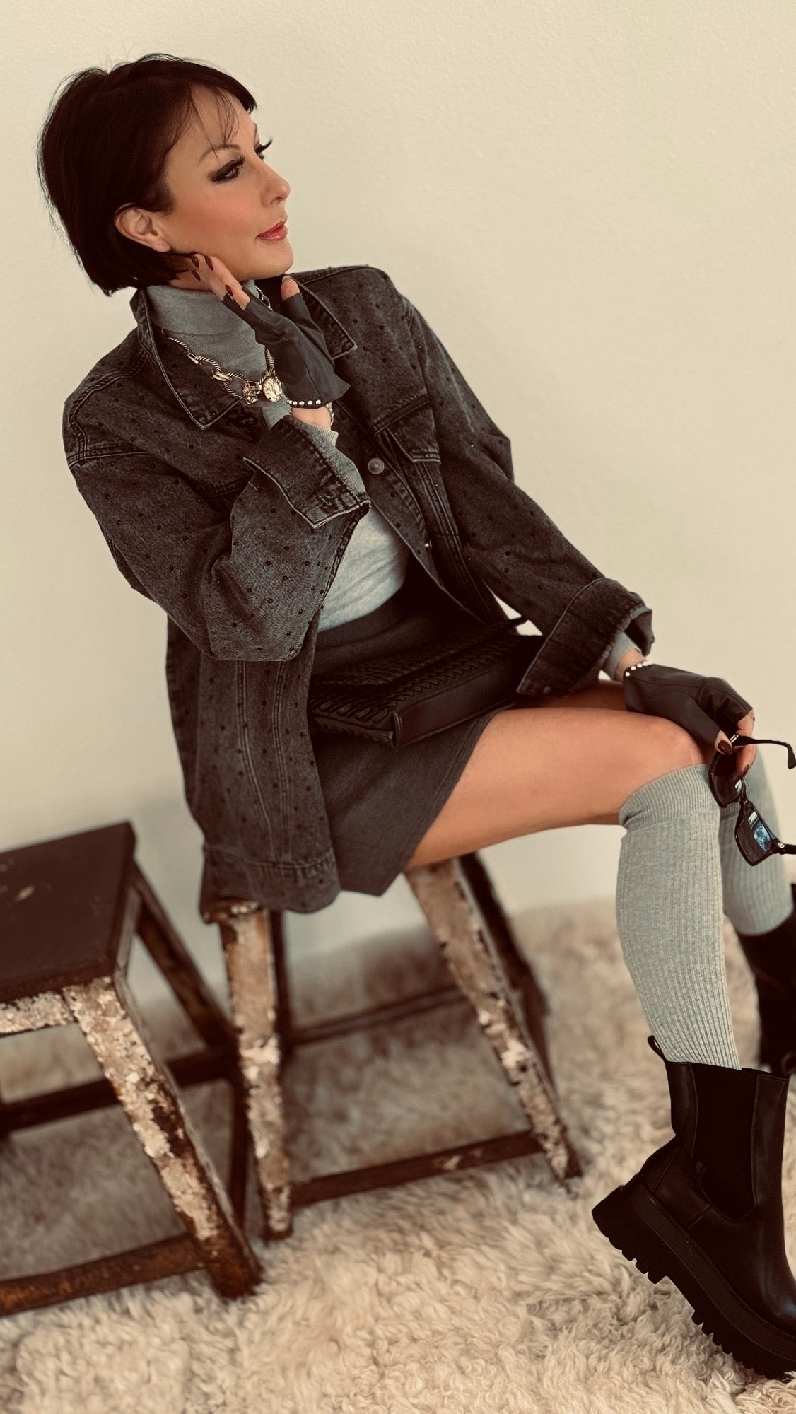 Jacket jeans rhinestones