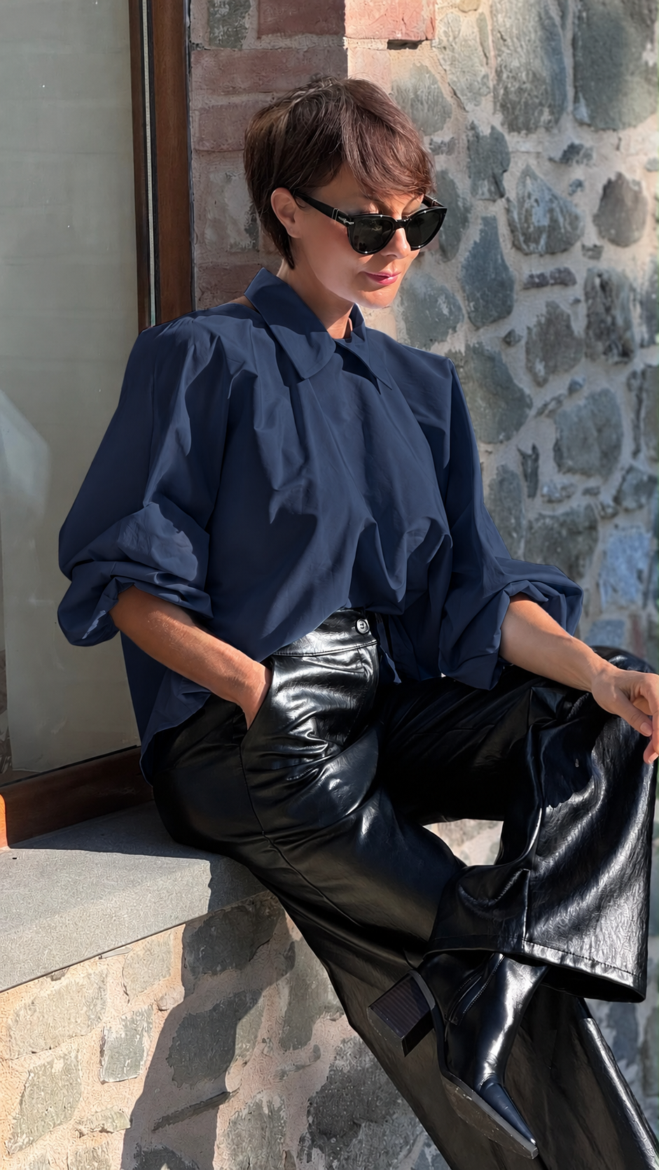 Blouse Vero collar navy