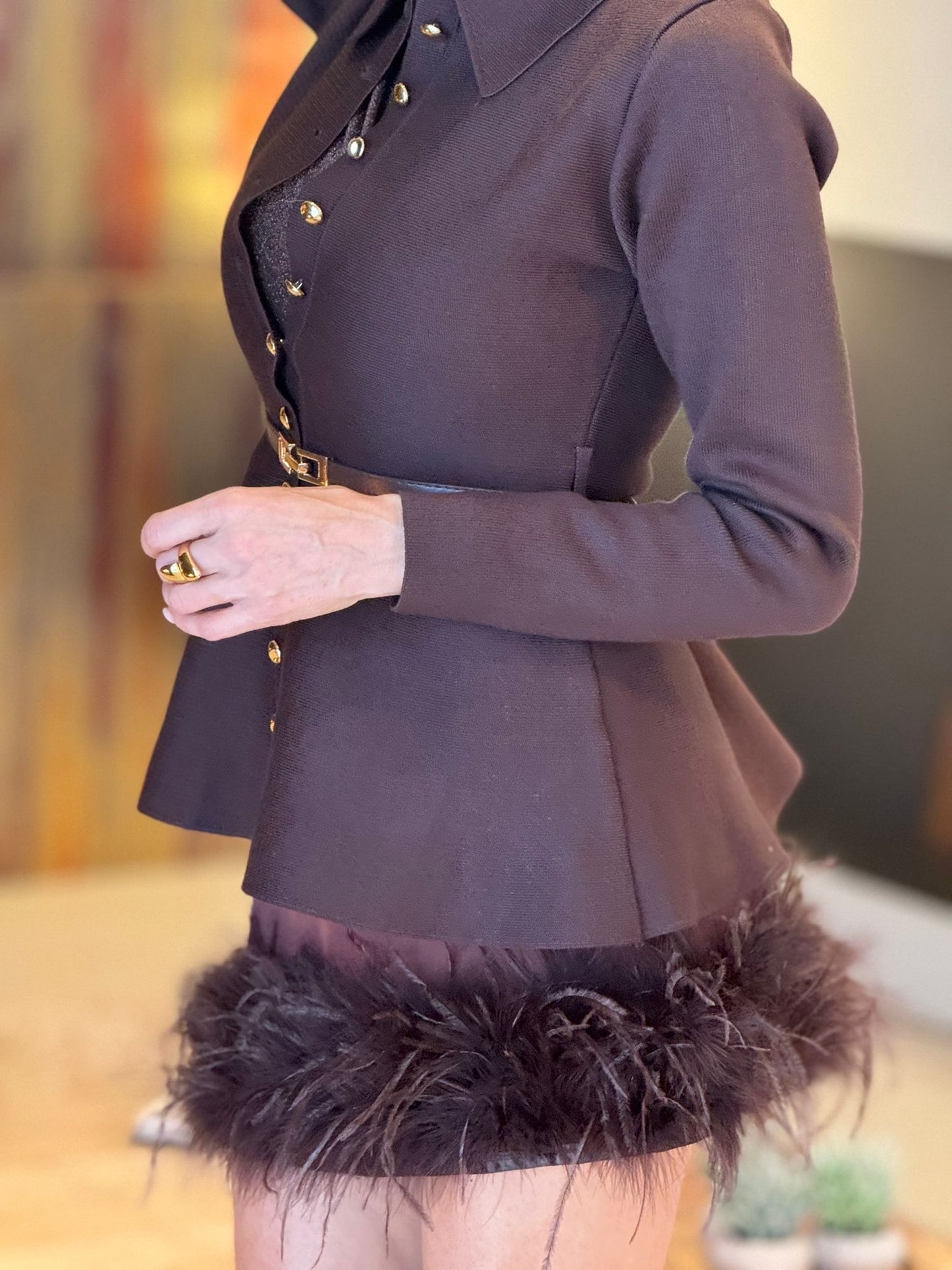 Cardigan Frances + belt brown