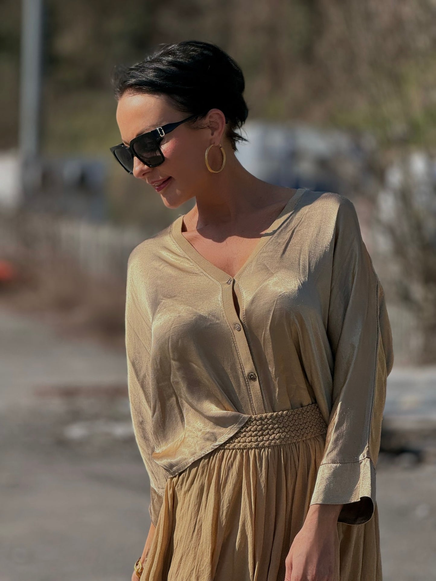 Blouse Orion satin camel