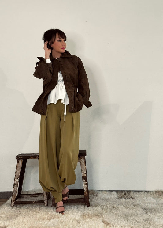 Veste daim olive foncé