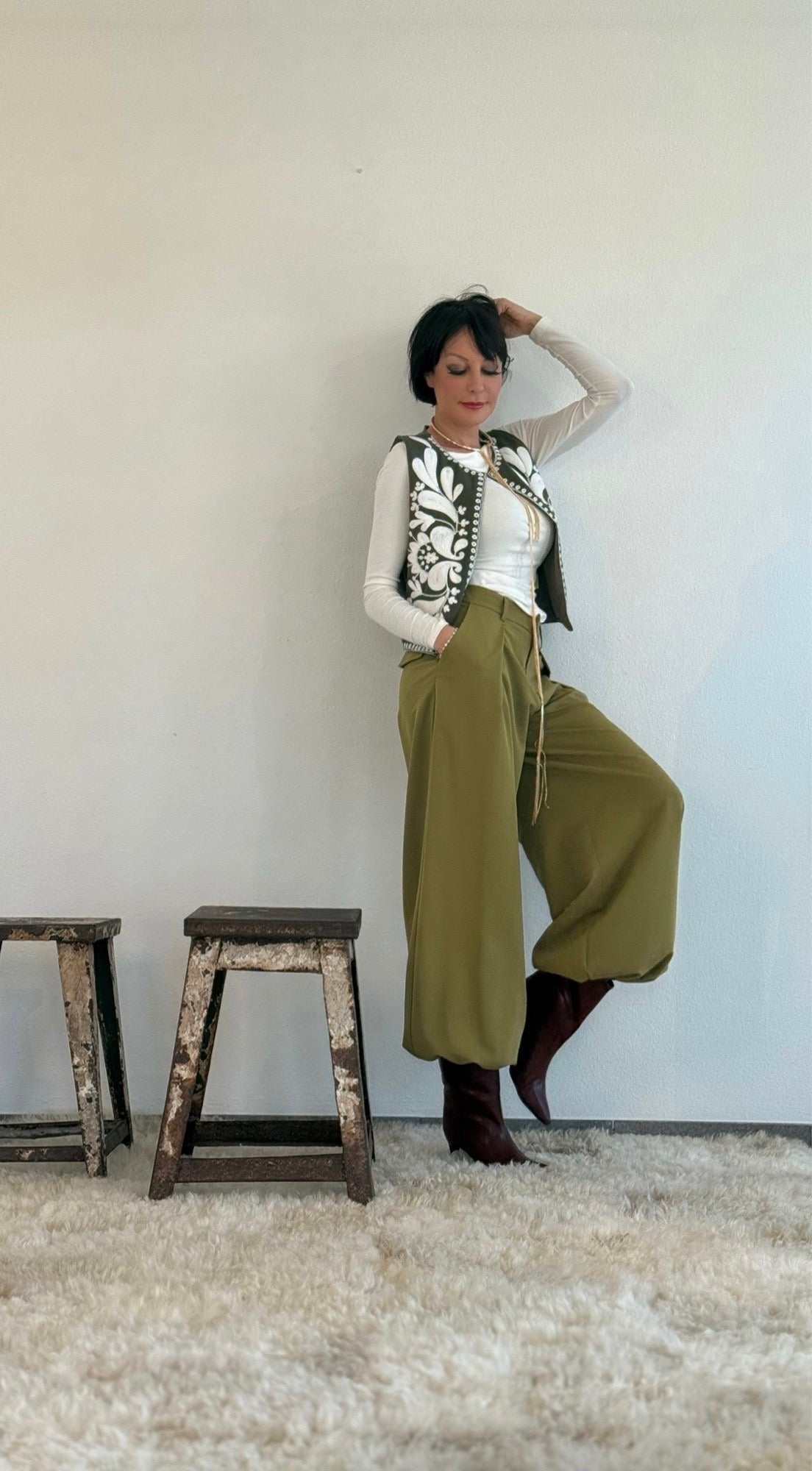 Pants Winona cuffed verde