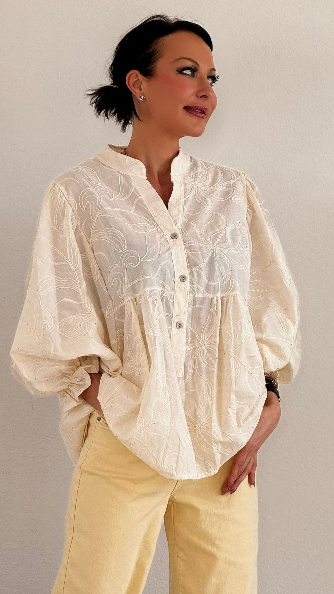 Cream embroidery blouse