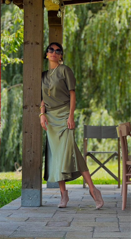 Skirt Stella satin silk green