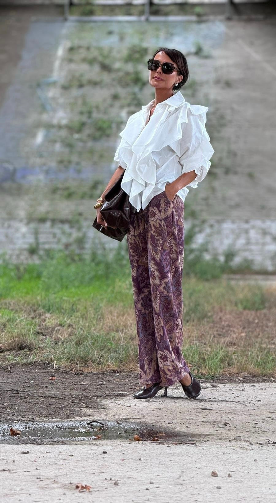 Pantalon Leona lilas à motif cachemire