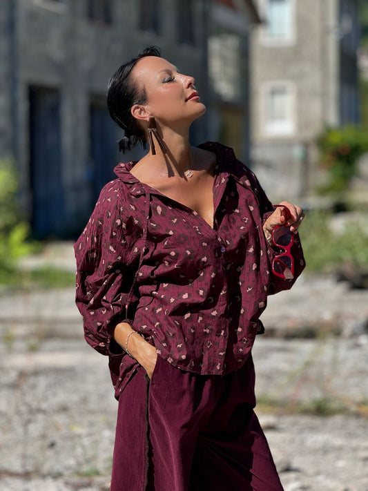 Blouse Selena leopard burgundy