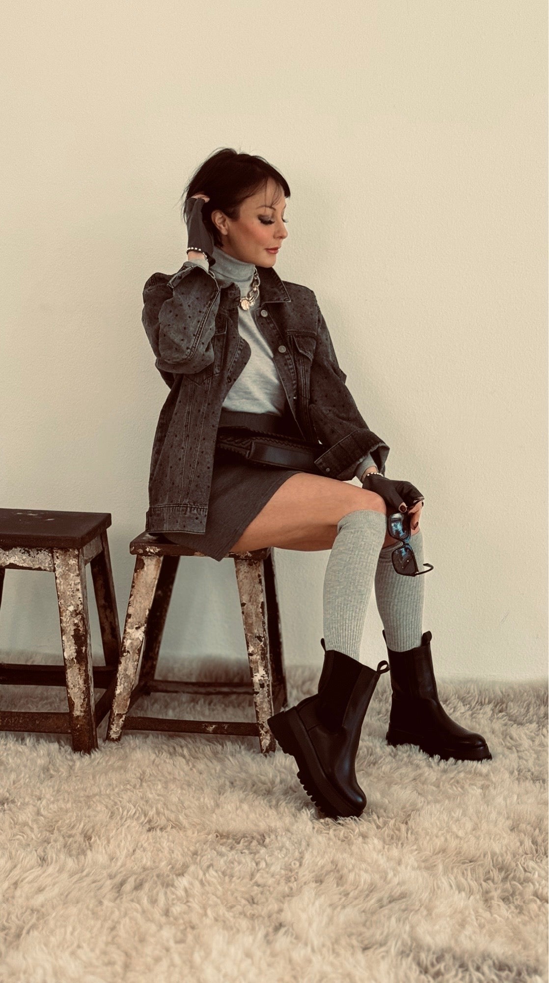 Jacket jeans rhinestones