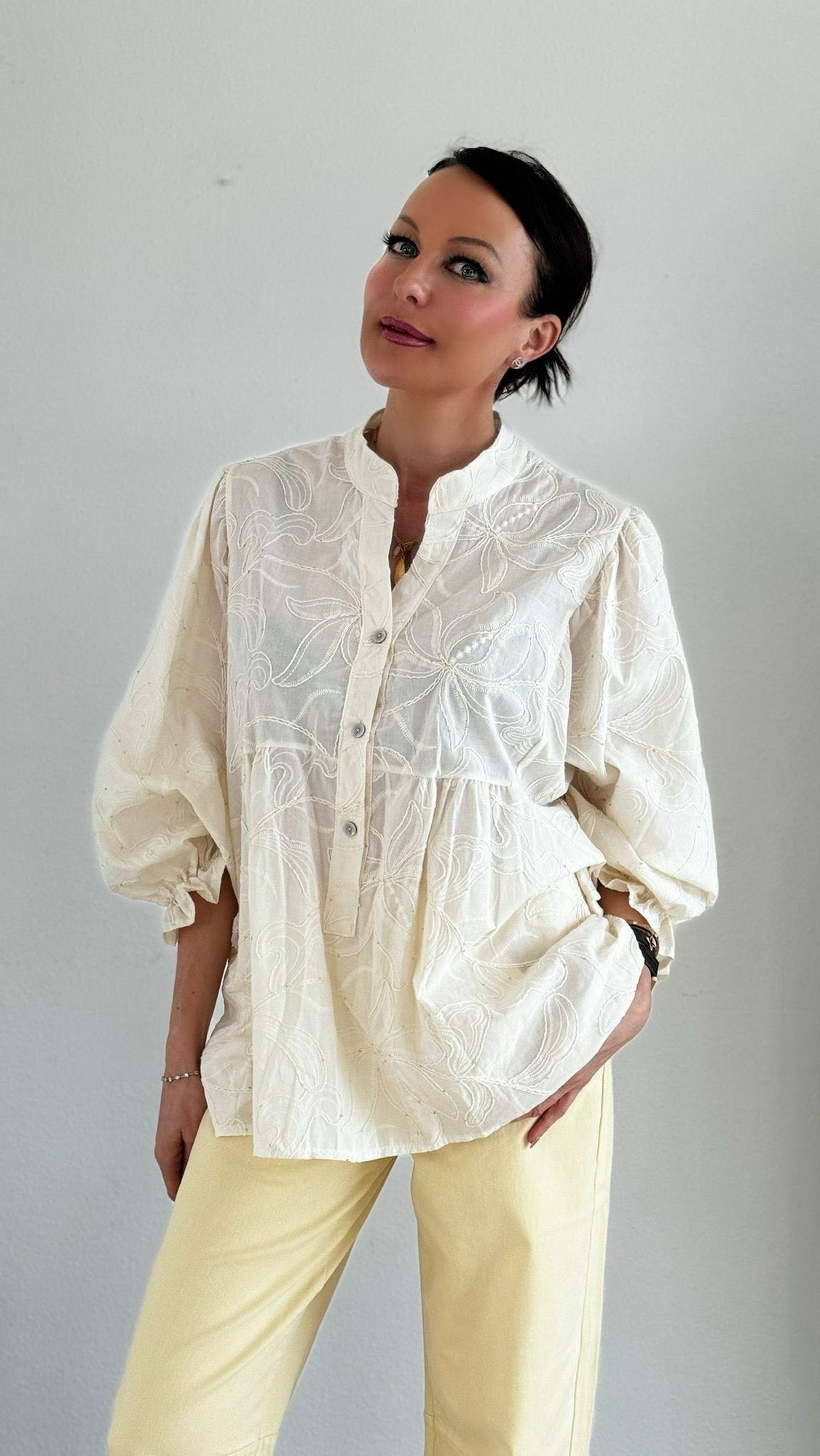 Cream embroidery blouse