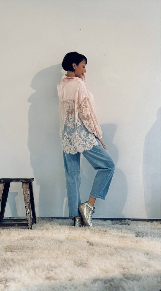 Blouse lace back pink