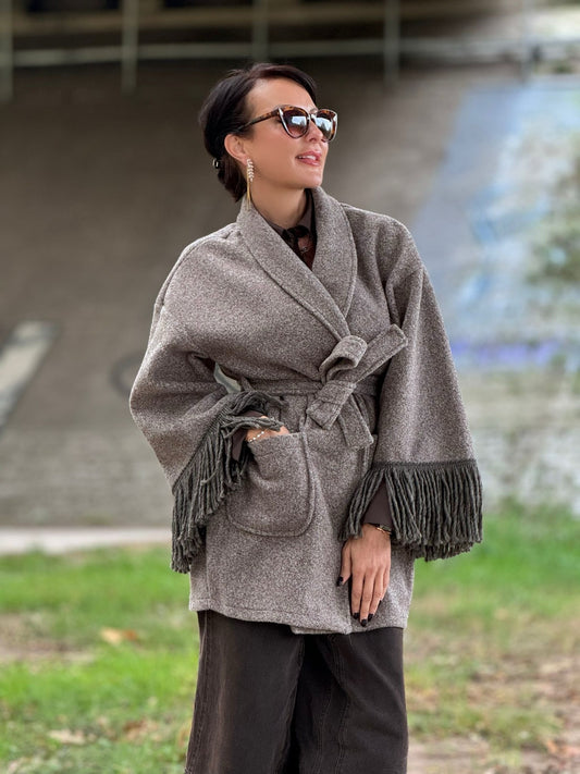 Jacket Noor fringes taupe