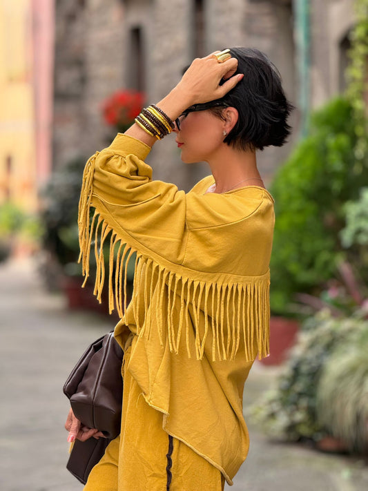 Sweater Elara franjes mustard
