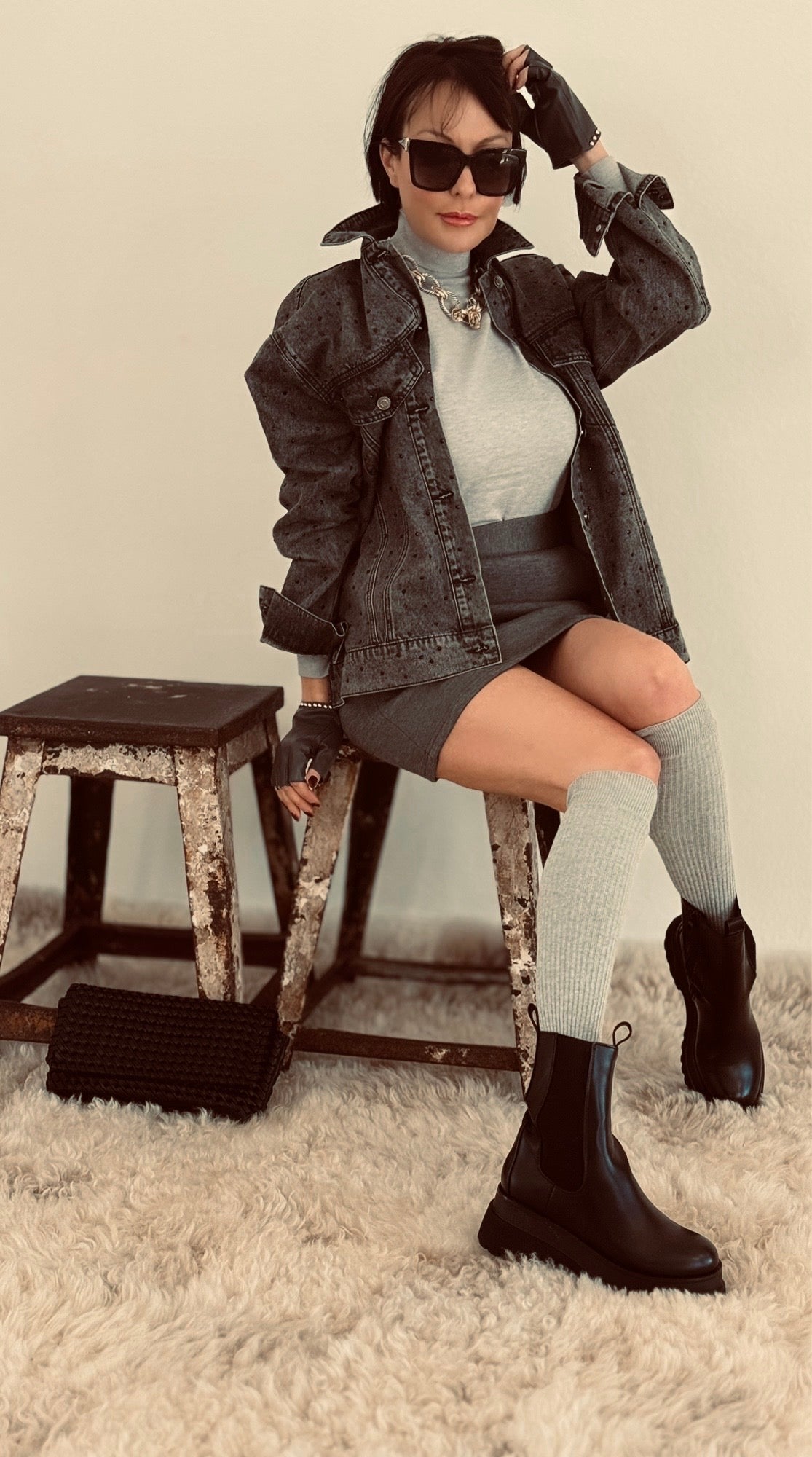 Jacket jeans rhinestones