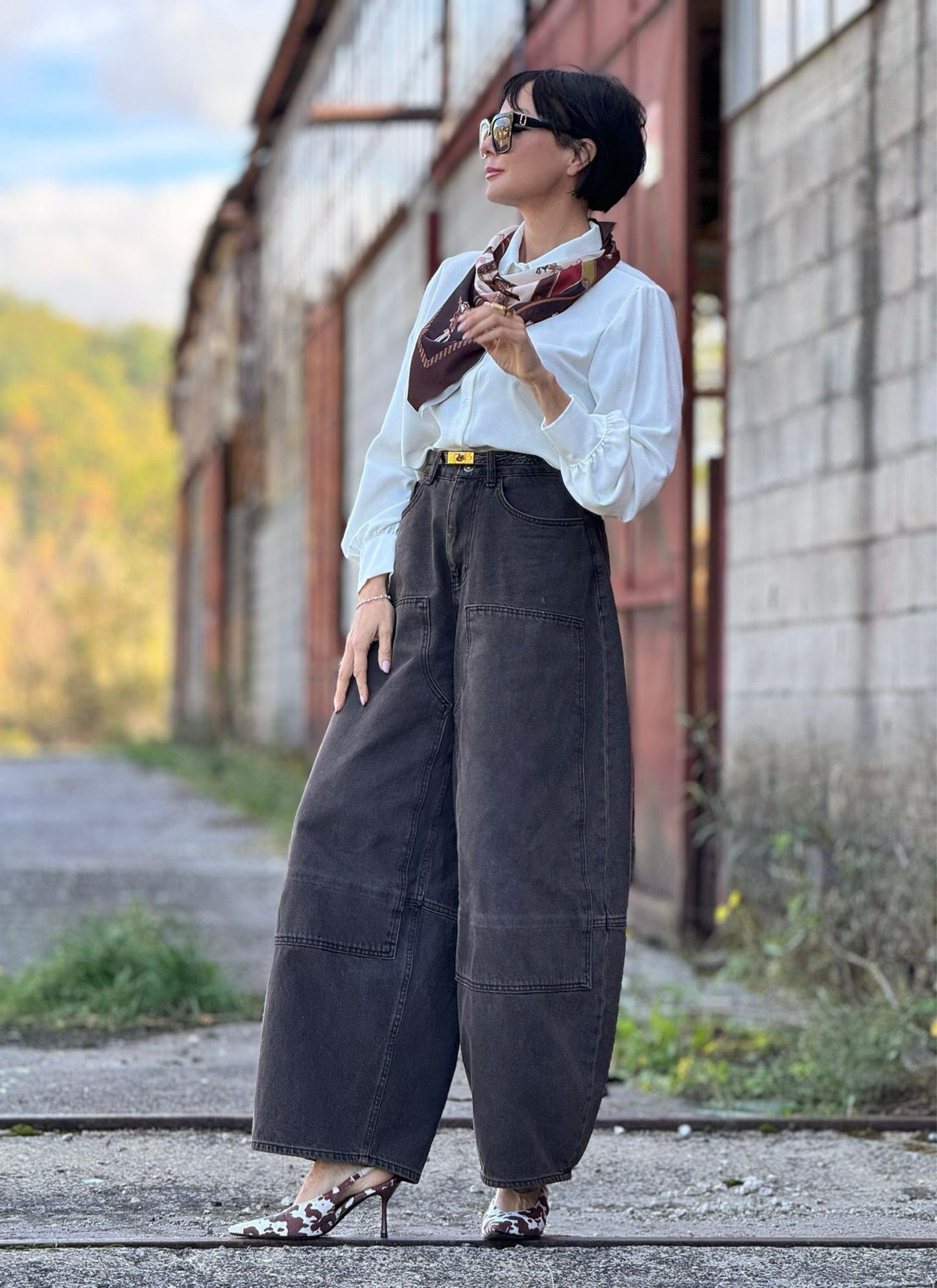 Blouse + scarf Zoe white/black