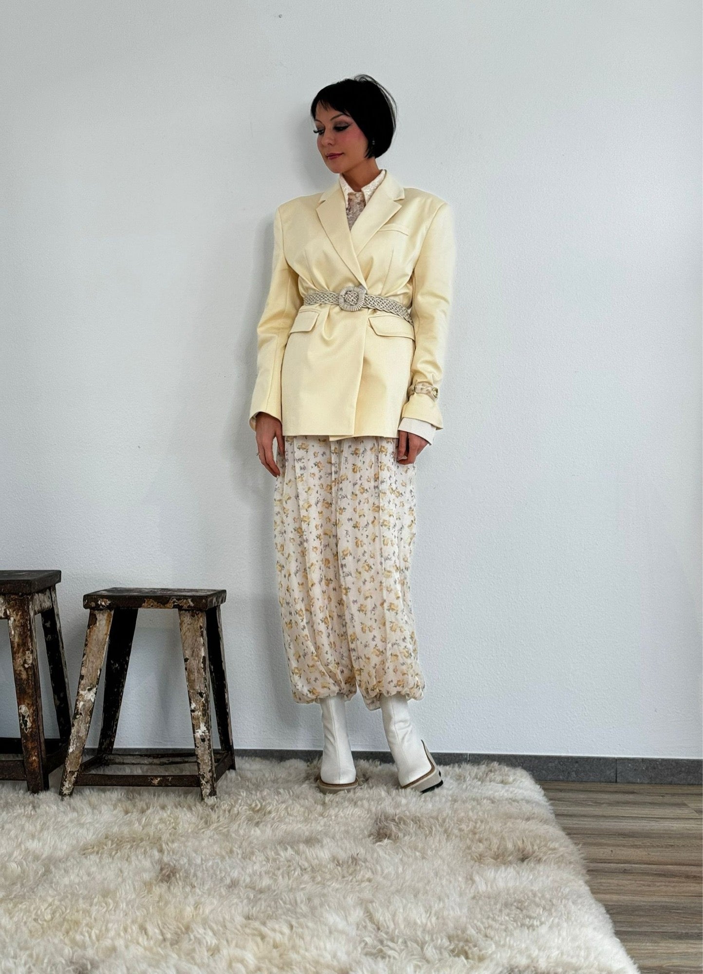 Pantalon Justine jaune à fleurs