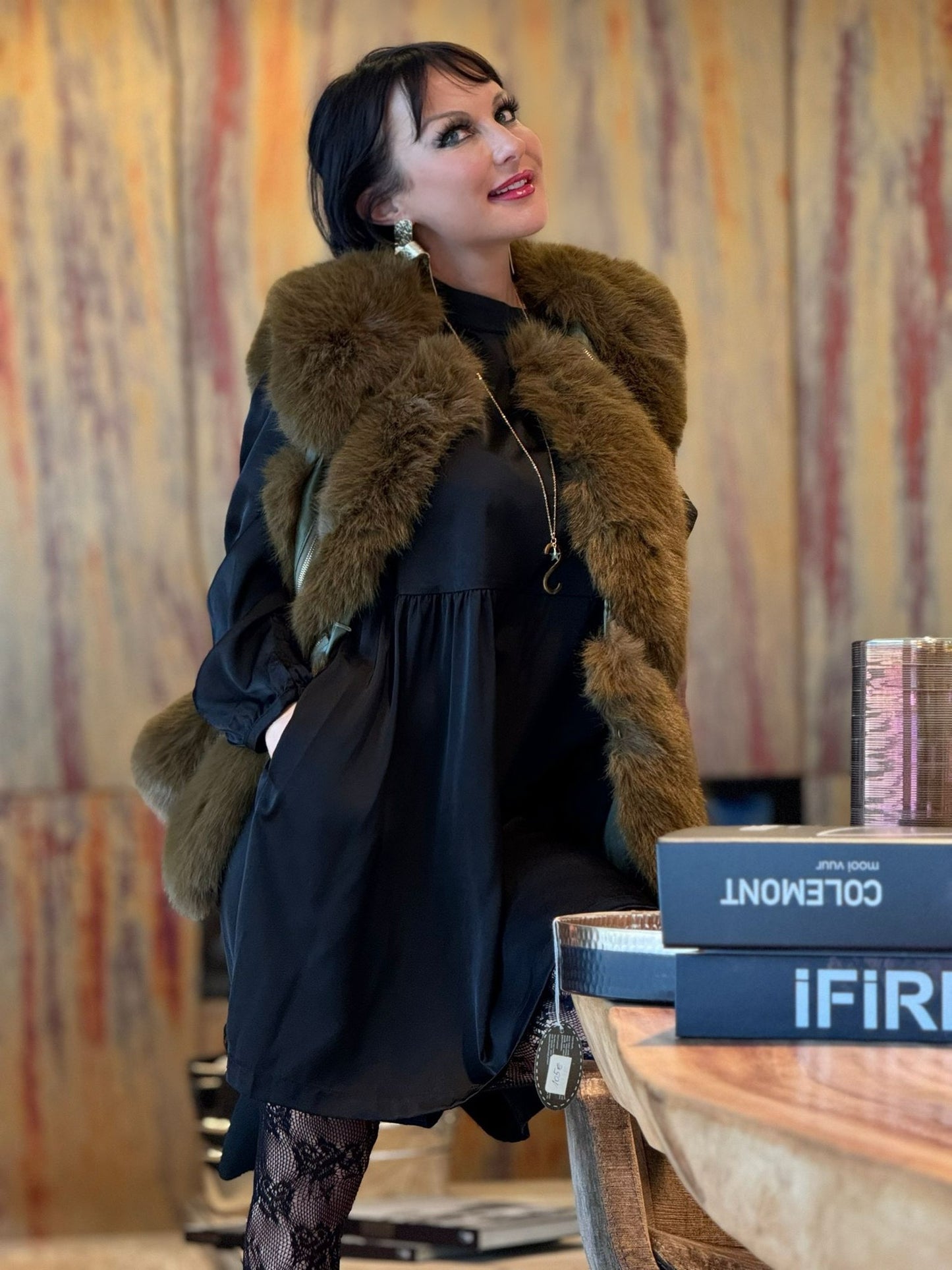 Jacket faux fur Liz green