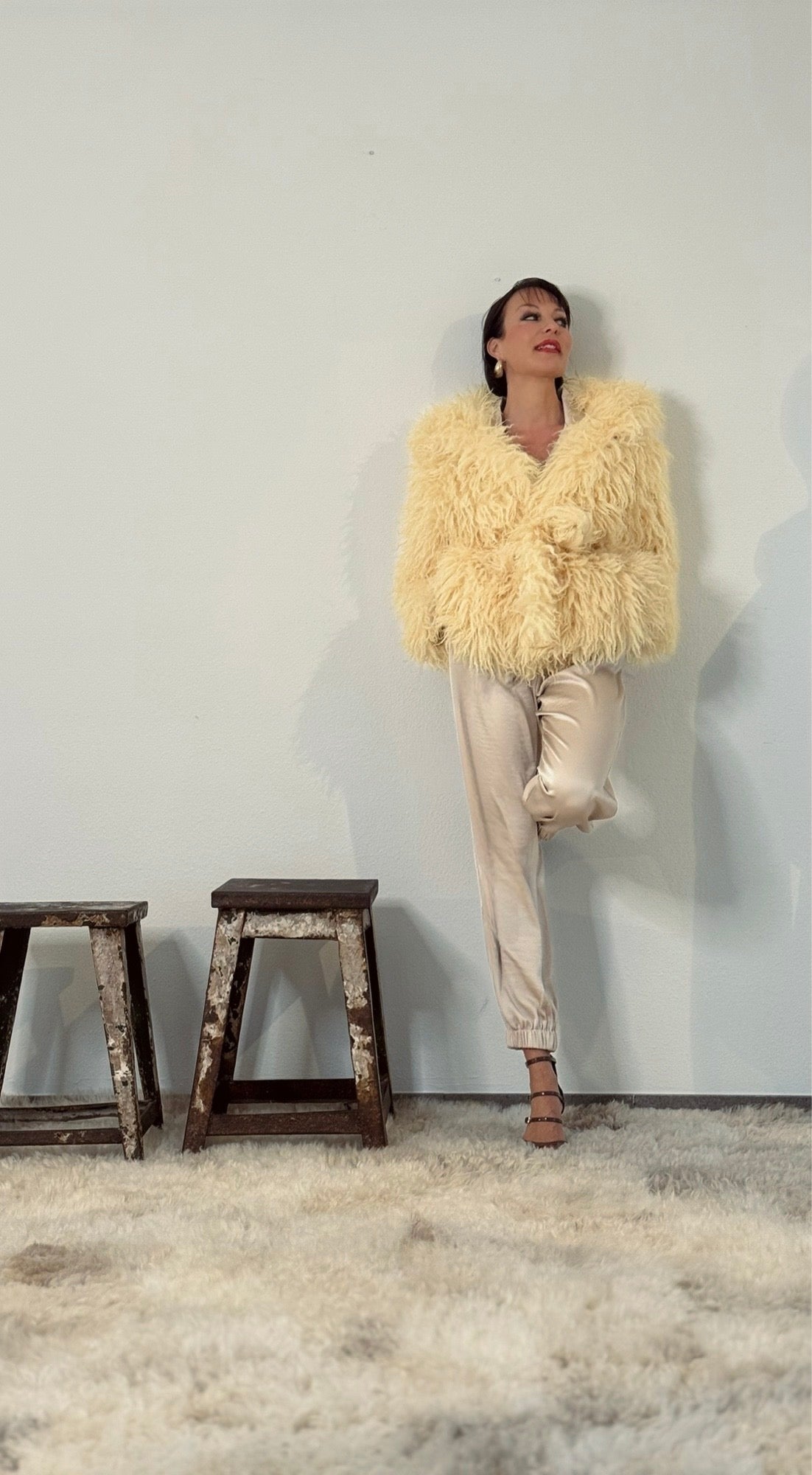 Manteau Judy jaune duveteux