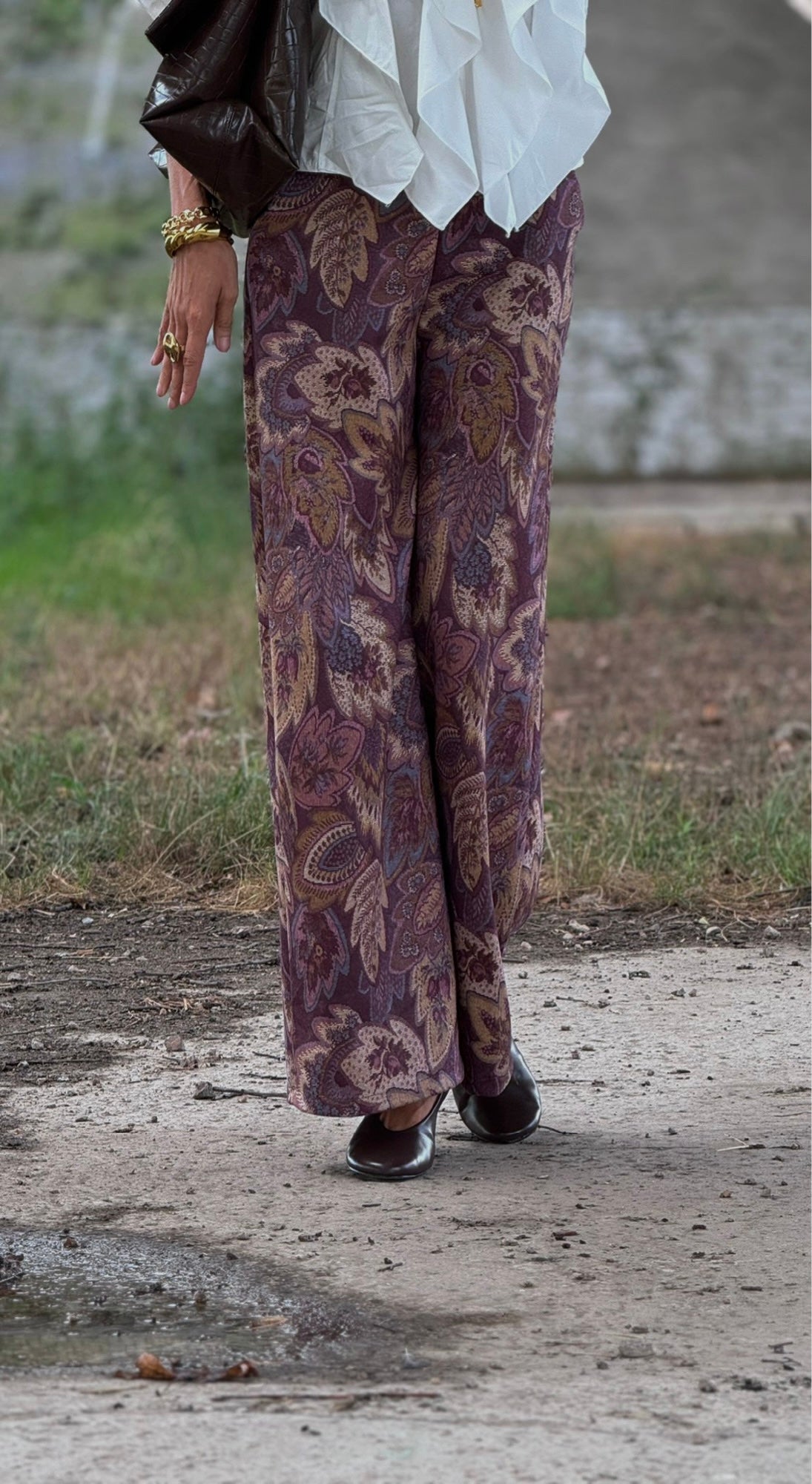 Pantalon Leona lilas à motif cachemire