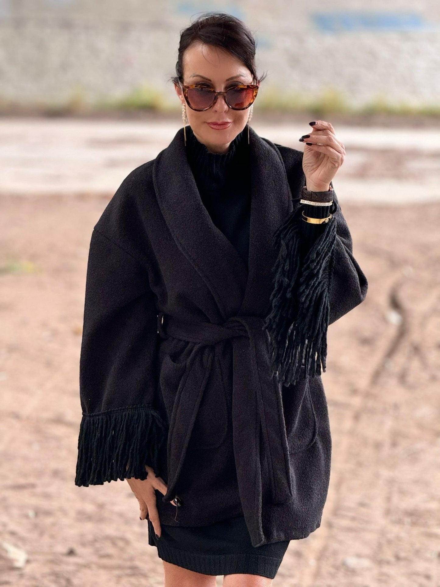 Jacket Noor fringes black