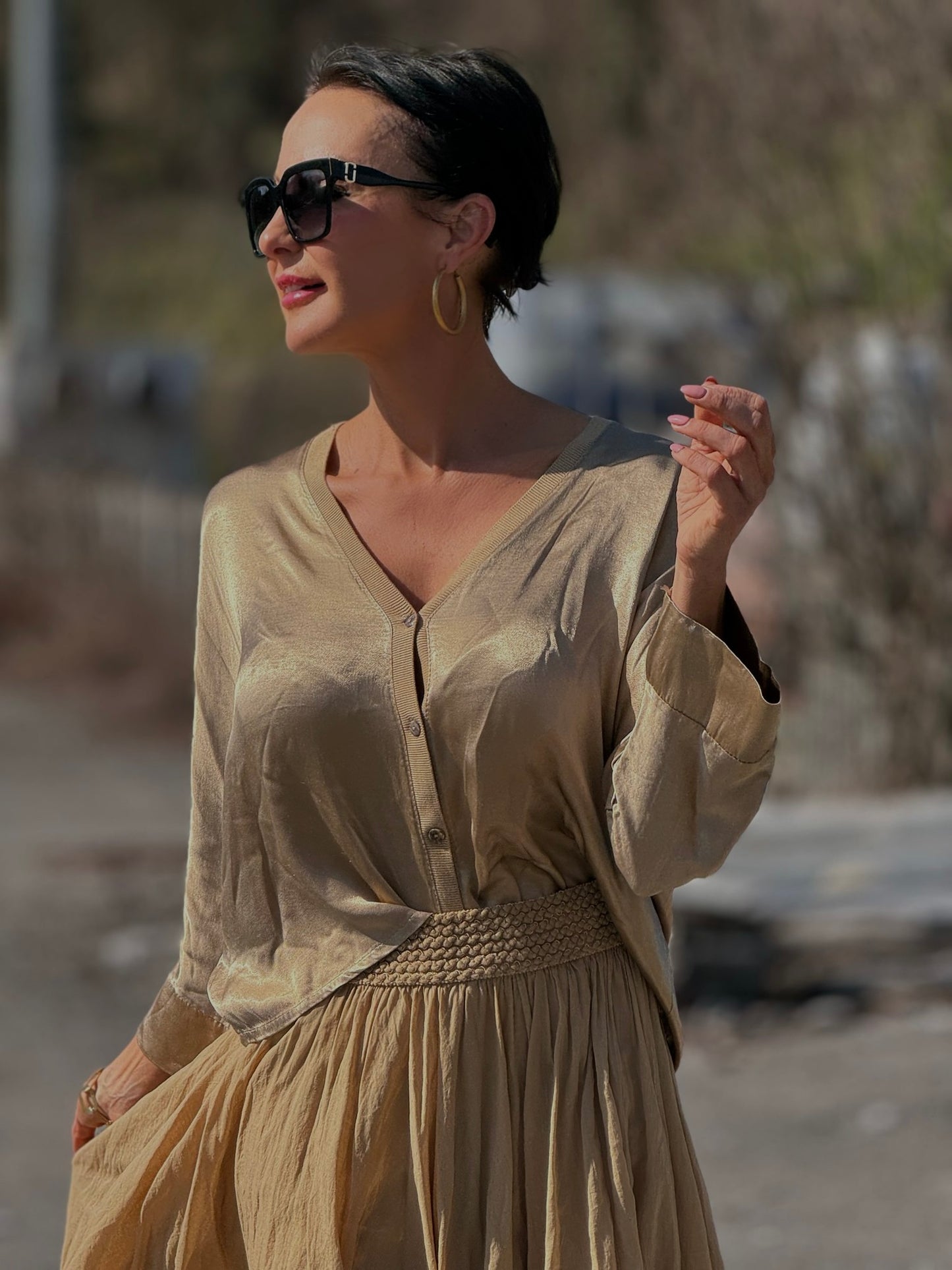Blouse Orion satin camel