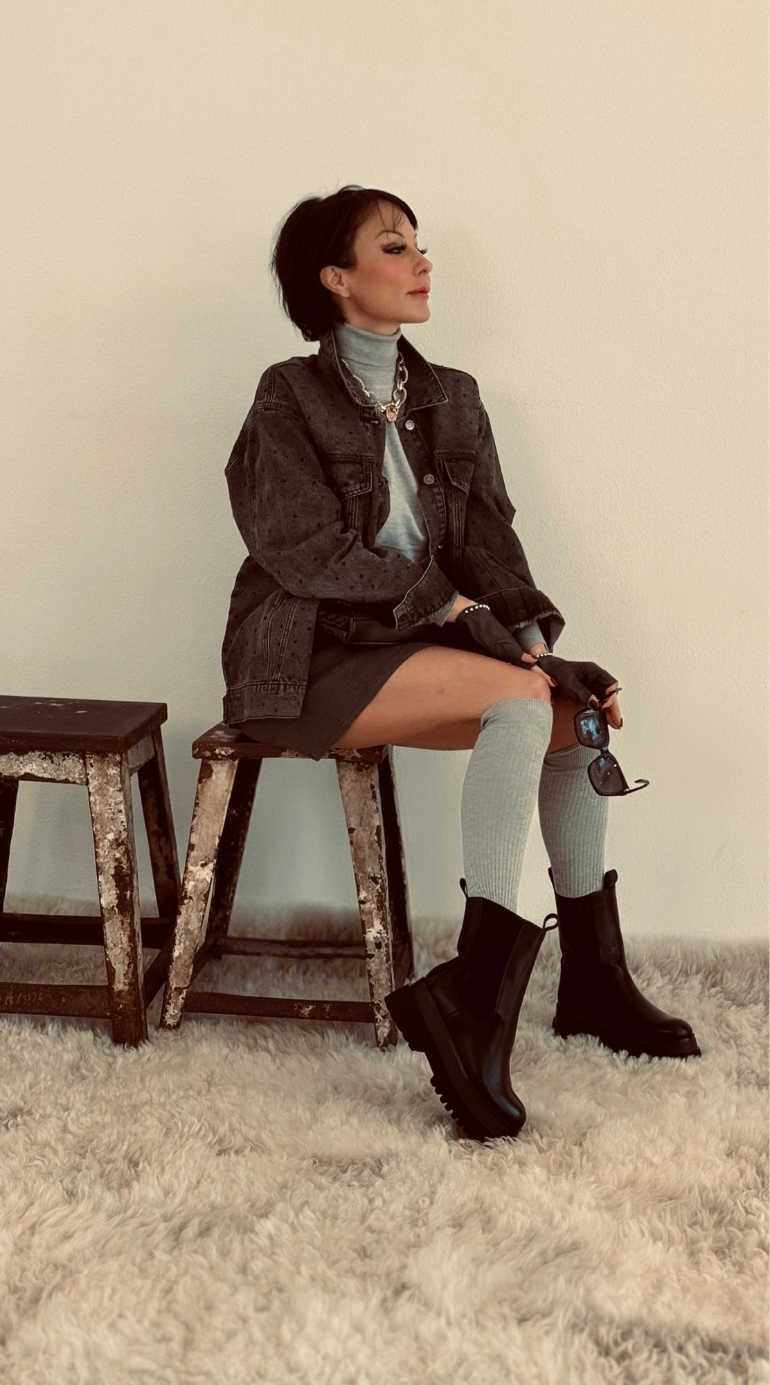 Jacket jeans rhinestones