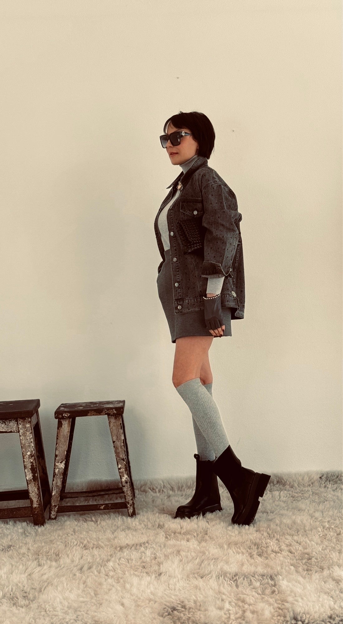 Jacket jeans rhinestones