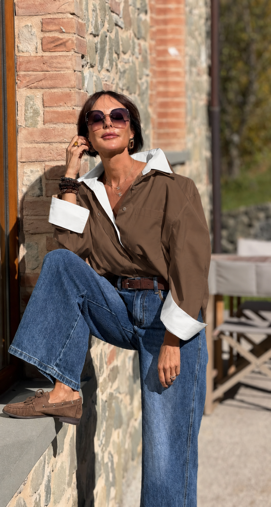 Blouse Deborah brown/white