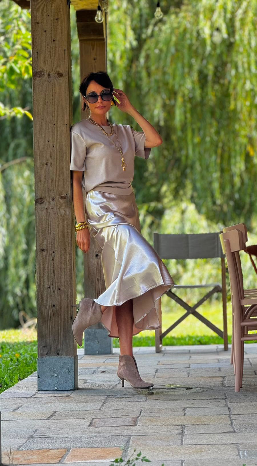 Skirt Stella satin silk silver