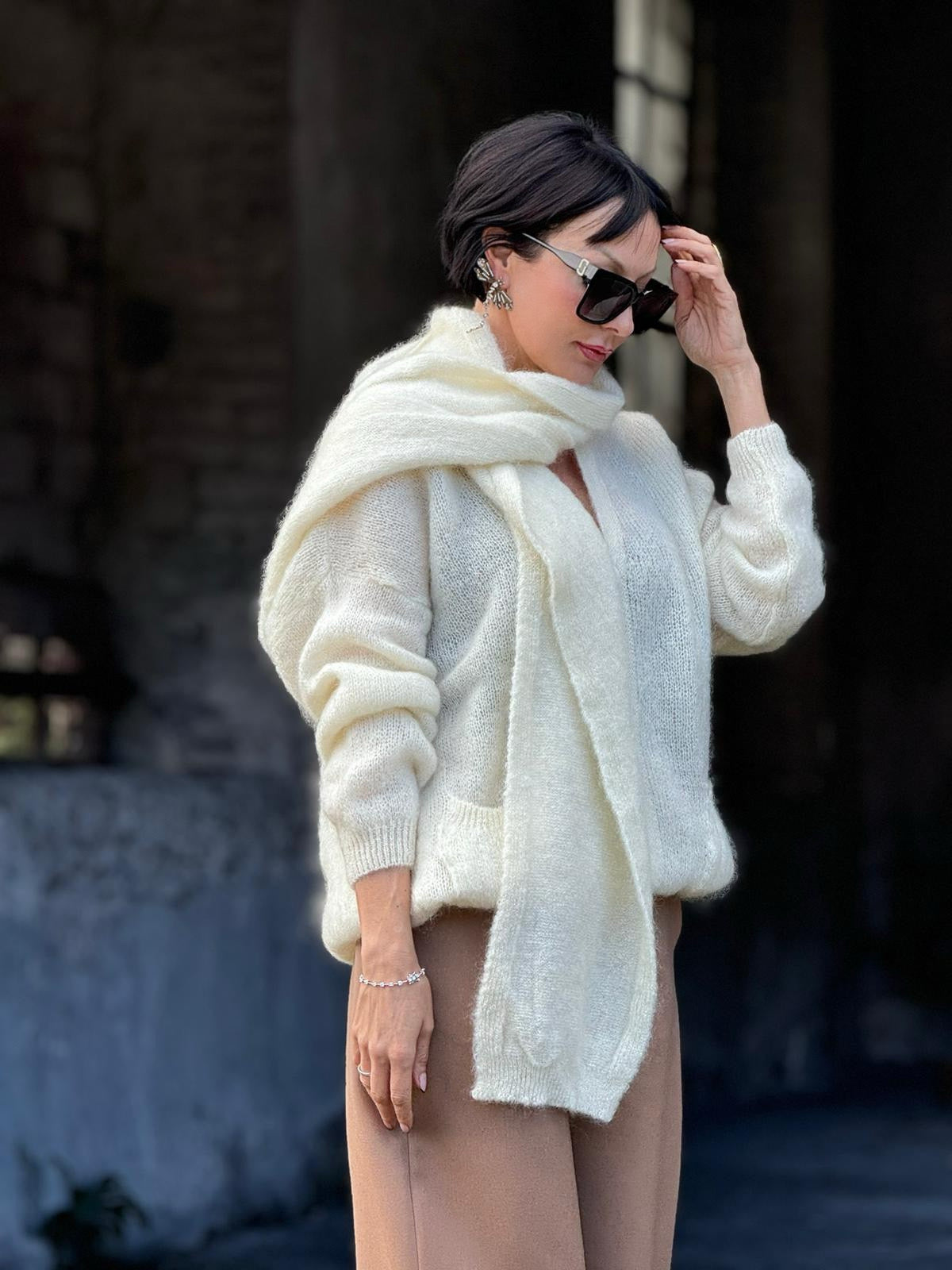 Set pull + scarf Rachel creme