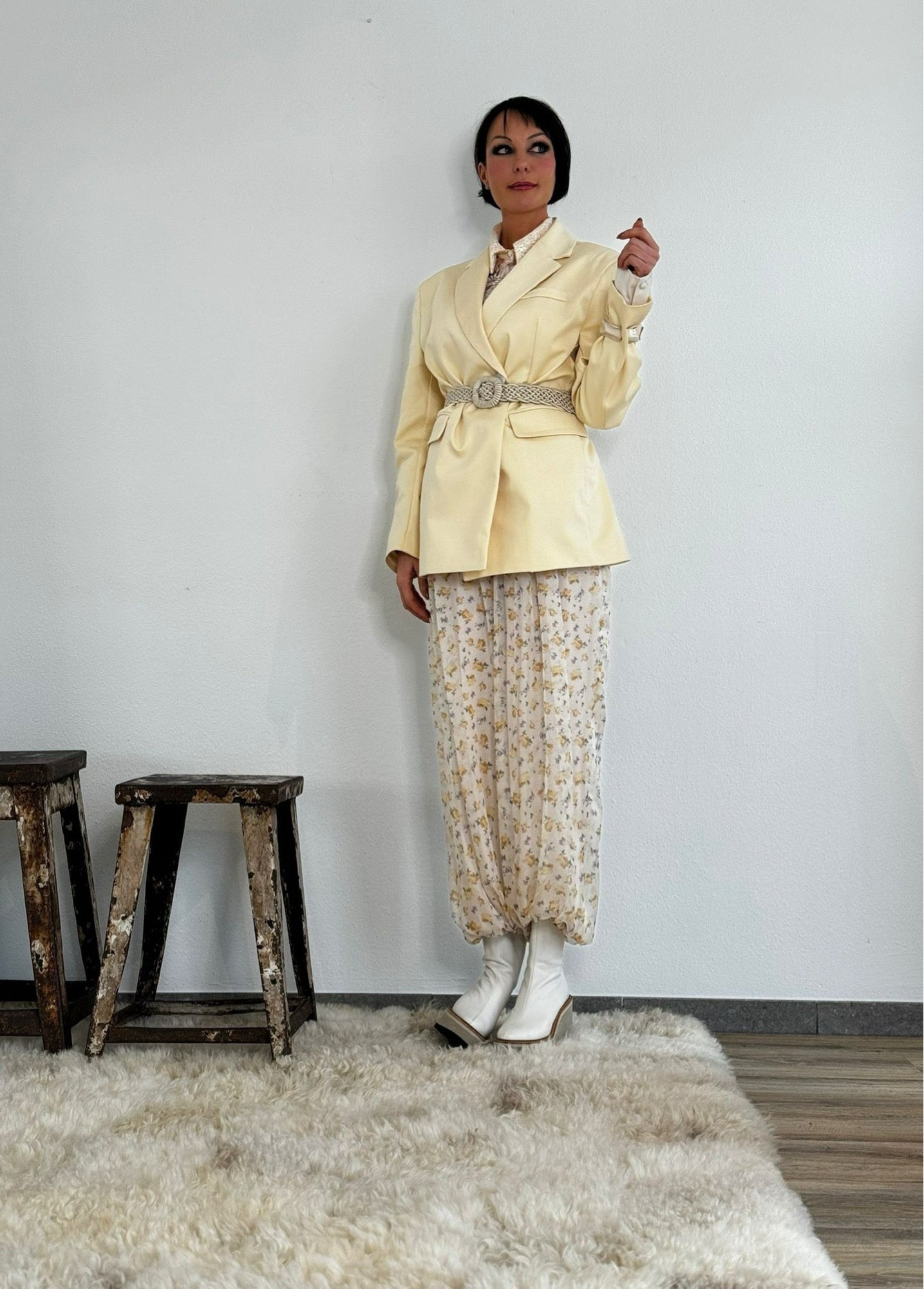 Pantalon Justine jaune à fleurs