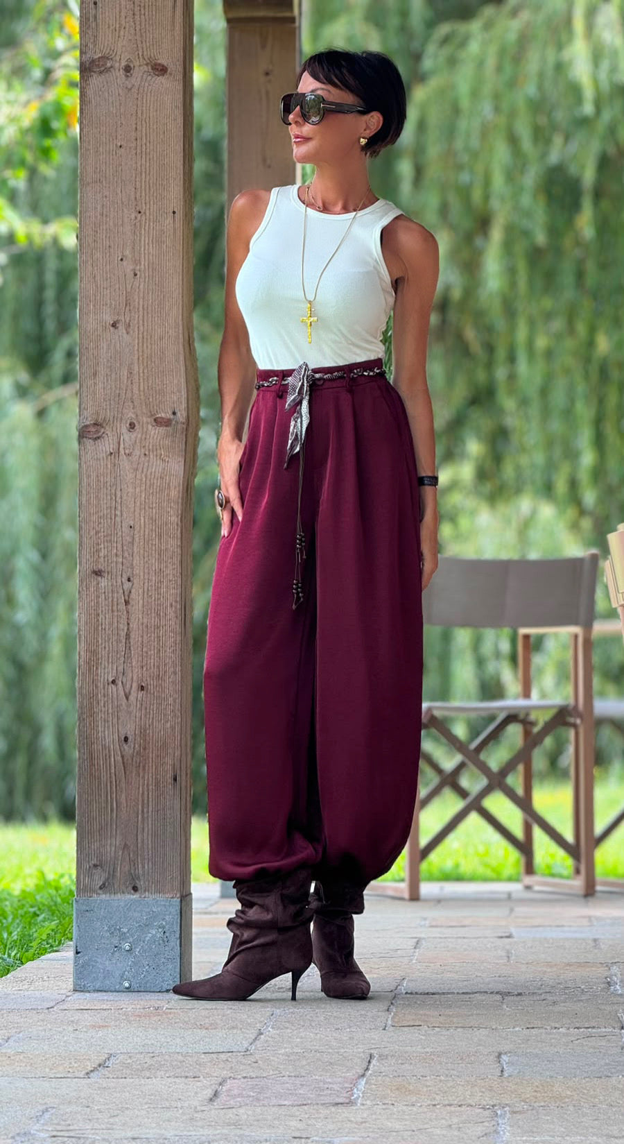 Pants Esteban satin wine red