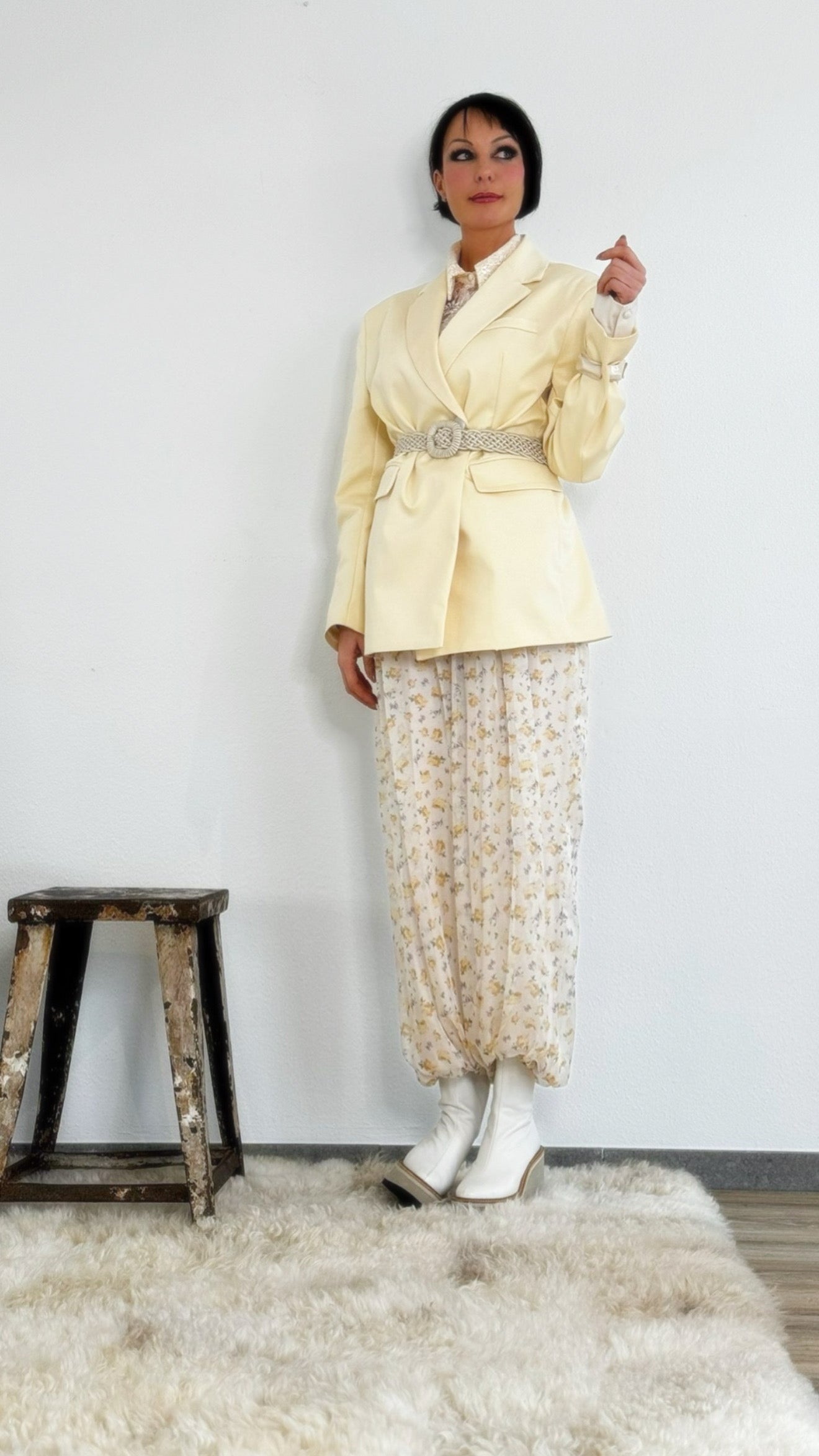 Pantalon Justine jaune à fleurs