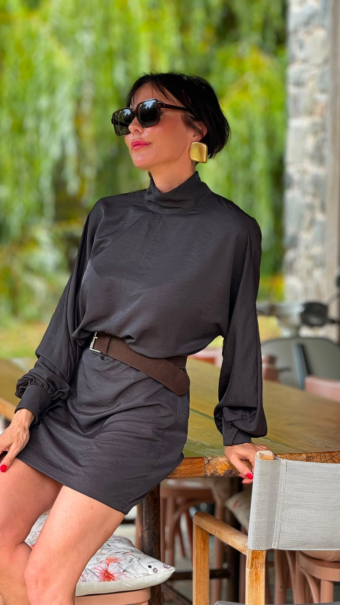 Dress Evita + belt brown