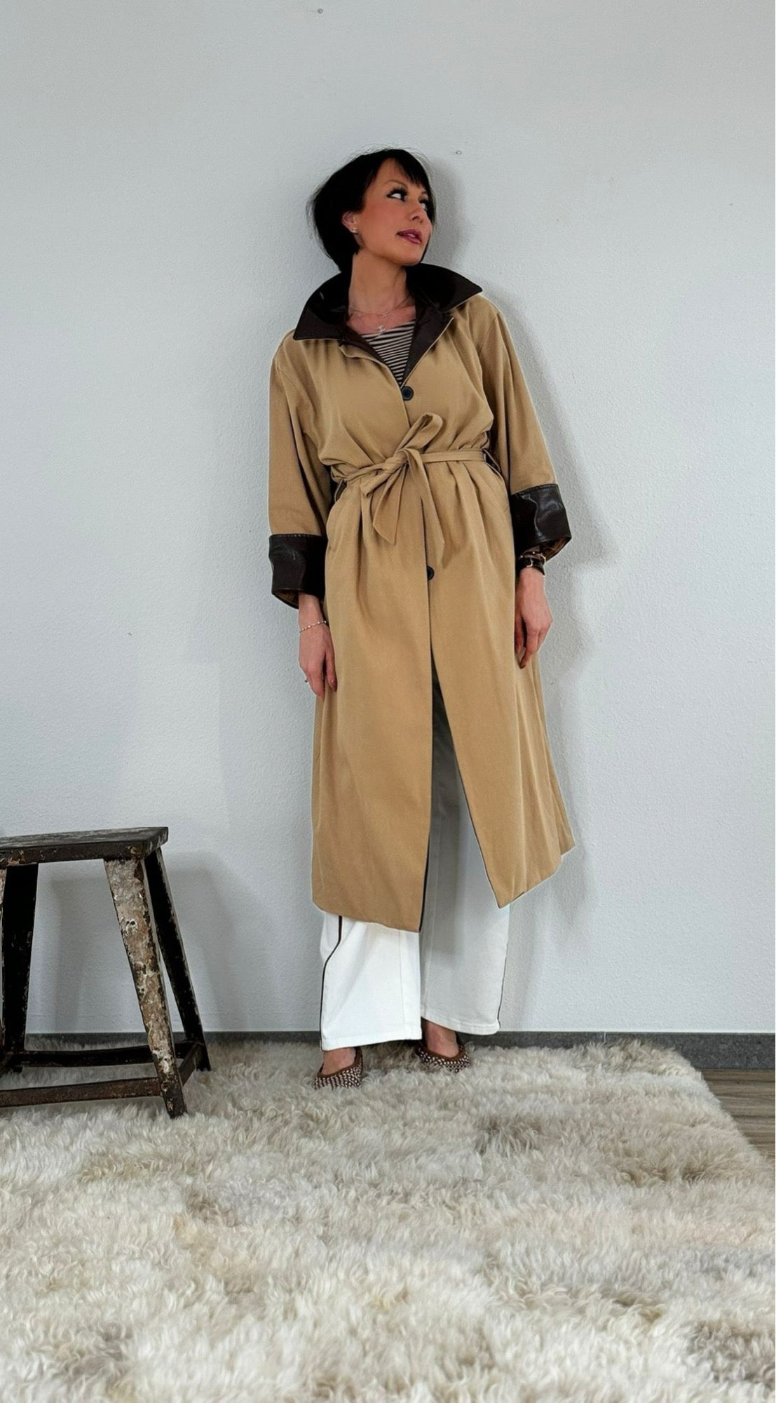 Trench bicolore long