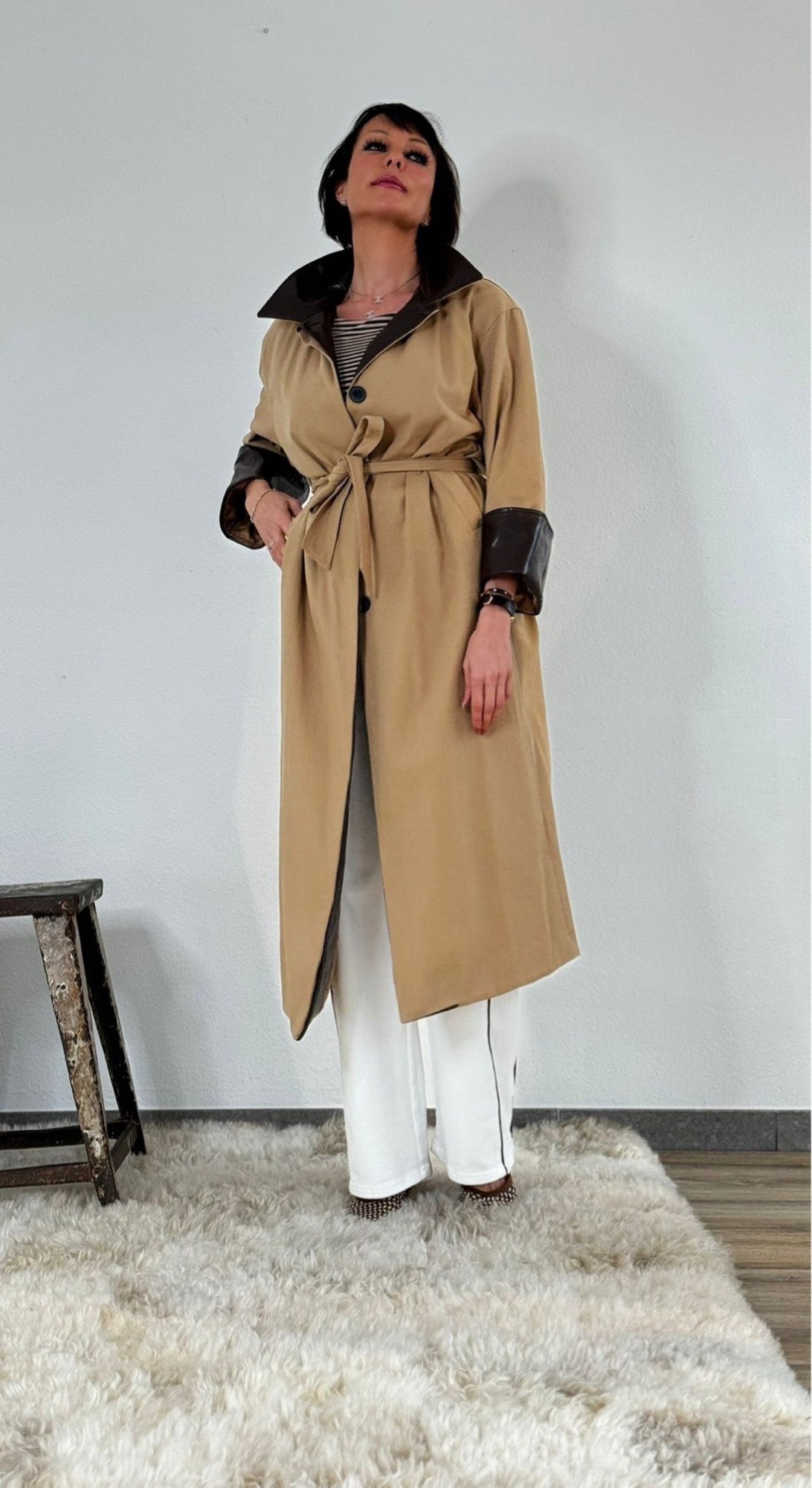 Trench bicolore long