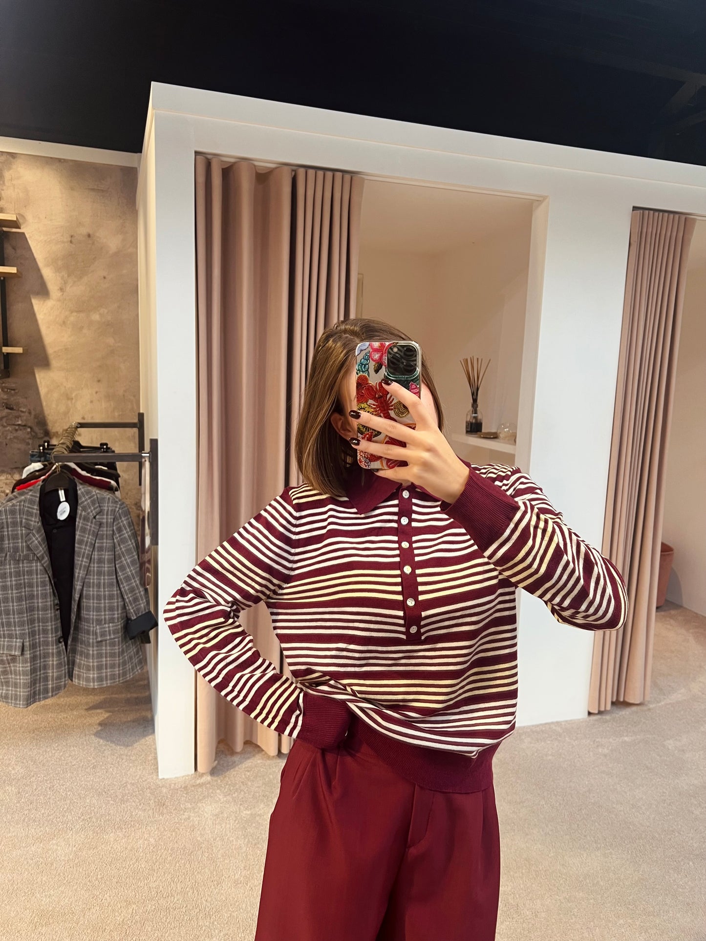 Pull Polo striped burgundy