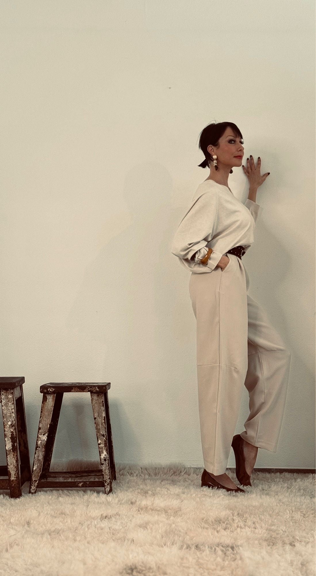 Pull V oversized cream