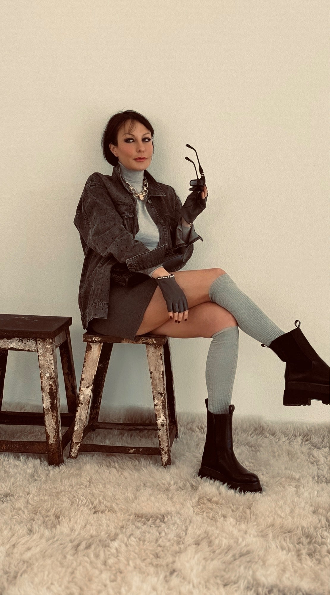 Jacket jeans rhinestones