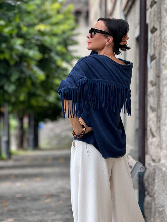 Sweater Elara franjes navy
