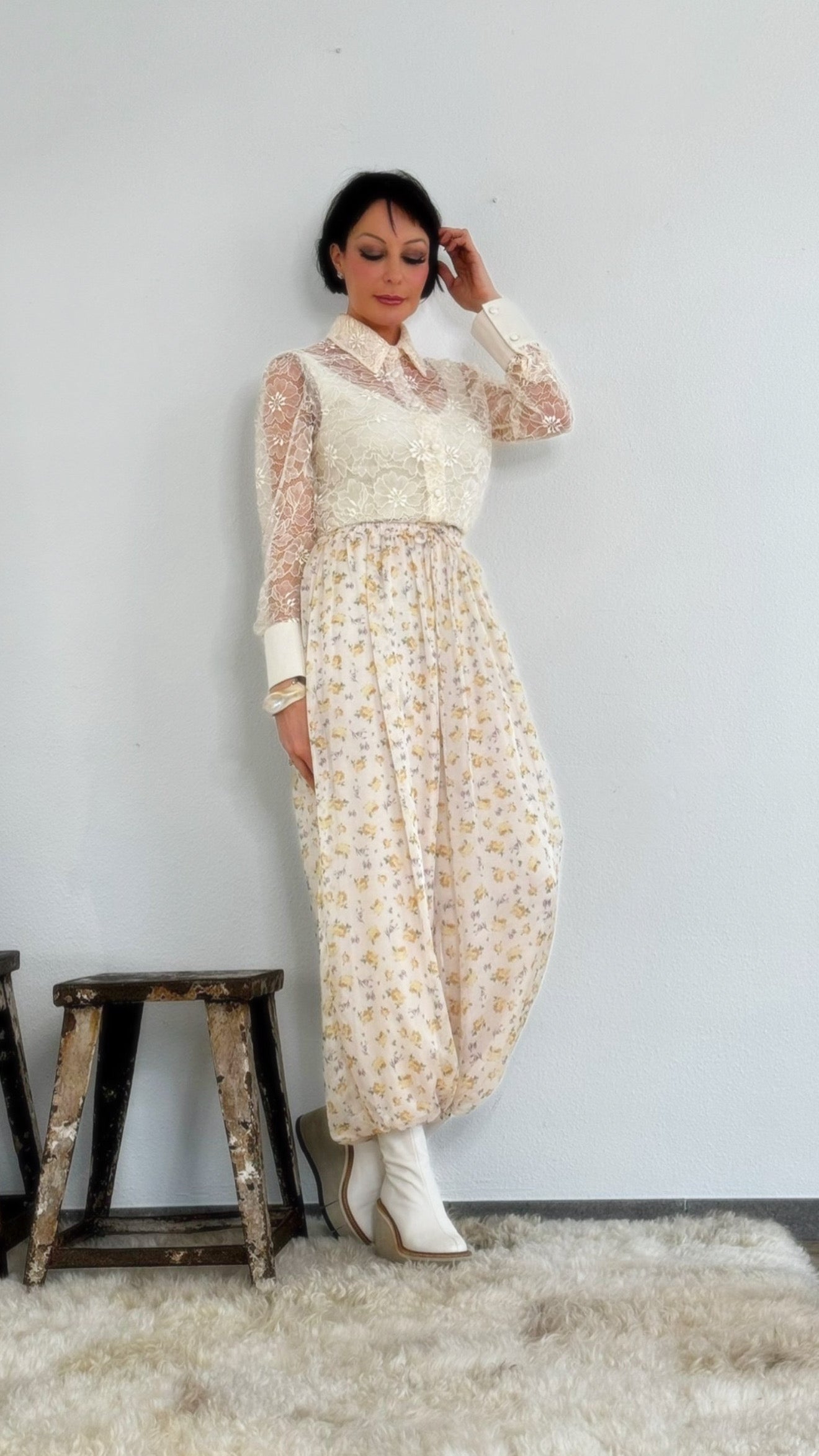 Pantalon Justine jaune à fleurs